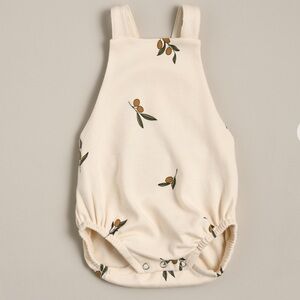 Cream Baby Romper with Olive Print